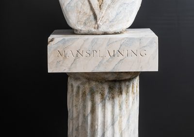 Mansplaining (Disgraced Patriarchal Monument), recycled foam/construction adhesive/mixed media/found head, 59 x 19 x 19 inches, 2020 by Kathy Aoki