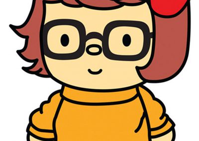 Hello Velma (mashup of Hello Kitty and Velma Dinkley), vector drawing, 2016 by Kathy Aoki