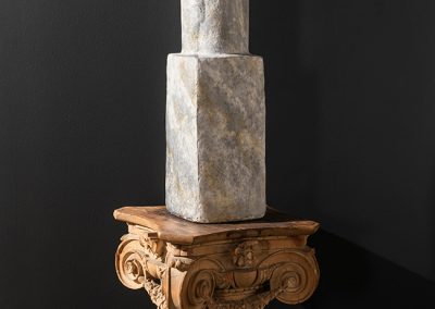 Lipstick Death Memorial, papier-mache with found wood column, 48inH x 18in W x 18inD, 2020